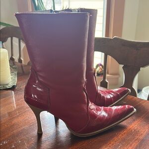 Women’s Red Leather Pointed-Toe Mid-Calf Heel Boots - Los Altos Cowboy Boots